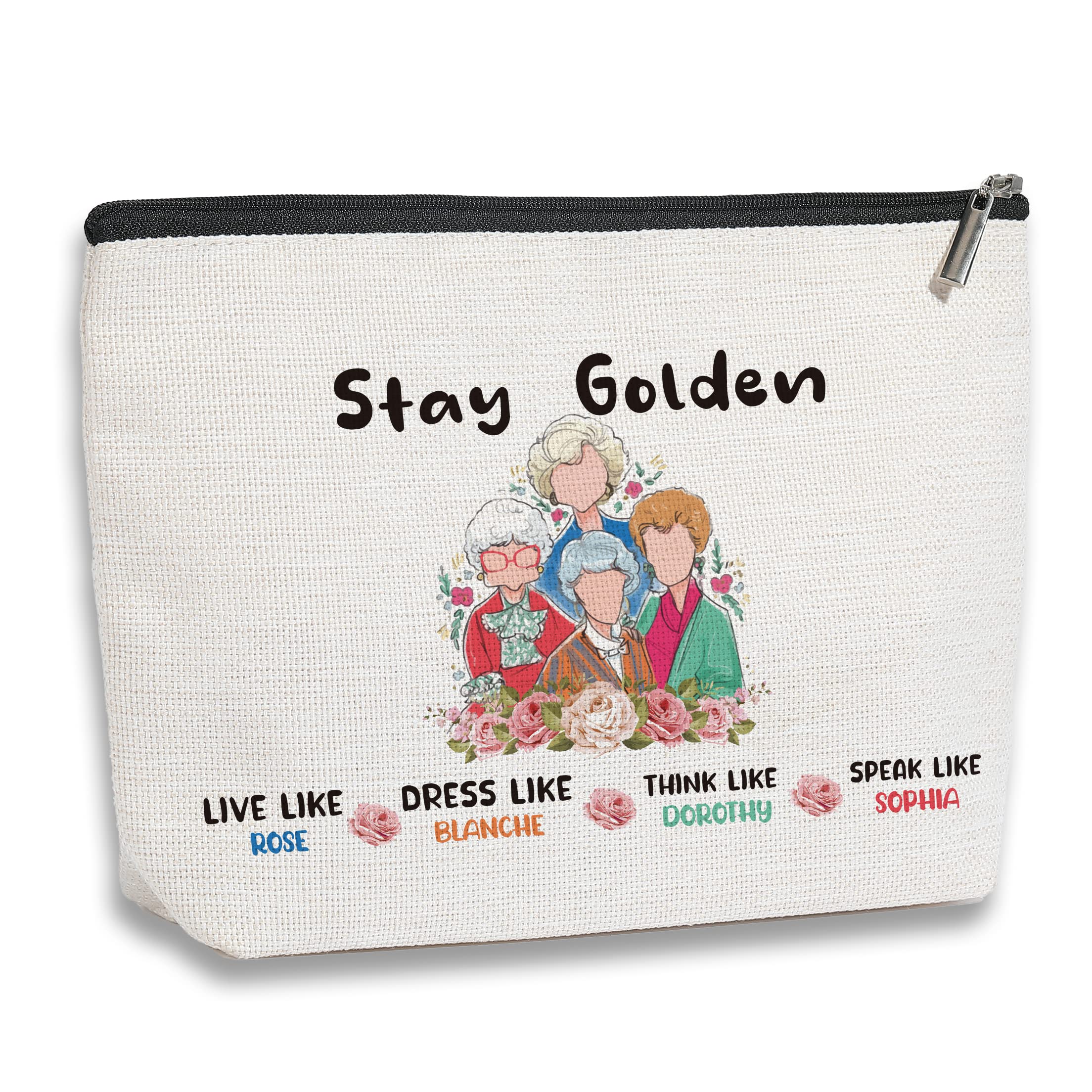 Golden Inspired Gifts for Women - Elegant Cosmetic Bag with Zipper, Travel Toiletry Pouch for Makeup, Perfect for Friends, Birthday & TV Show Fans - Great for Travel, Daily Use & Gift Giving