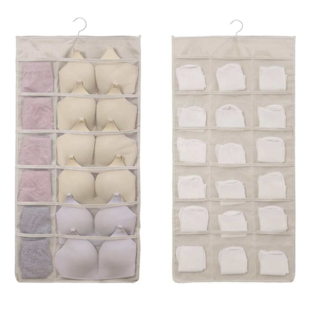 KAnduo Dual-Sided 30-Pocket Hanging Closet Organizer - Mesh Wall Shelf Wardrobe Storage for Underwear, Socks, Bras & Stockings with Metal Hanger | Perfect for Bedroom, Closet & Dorm Organization