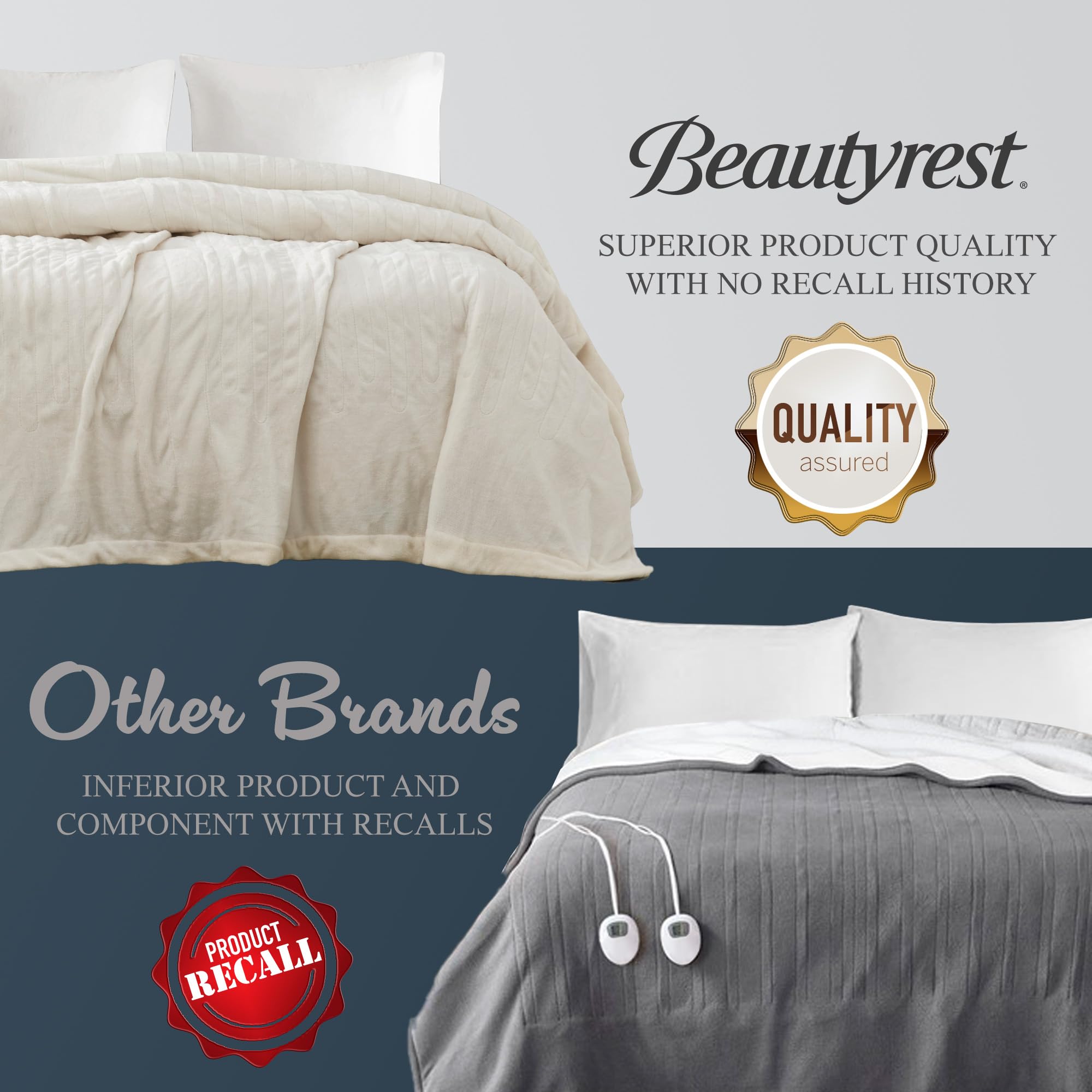Beautyrest Electric Heated Blanket for Winter - Fast Heating, Auto Shut Off, Zero EMF, 10 Heat Settings, UL Certified, Ivory King Size 90