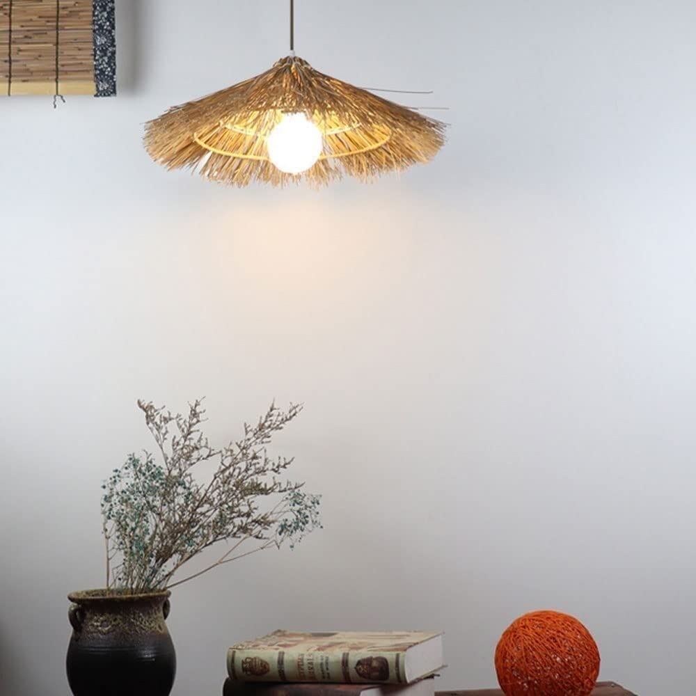 Handwoven Bamboo Pendant Light - Asian Inspired Straw Hat Chandelier with E27 Base | Rattan Hanging Lamp for Living Room, Bedroom & Boho Home Decor