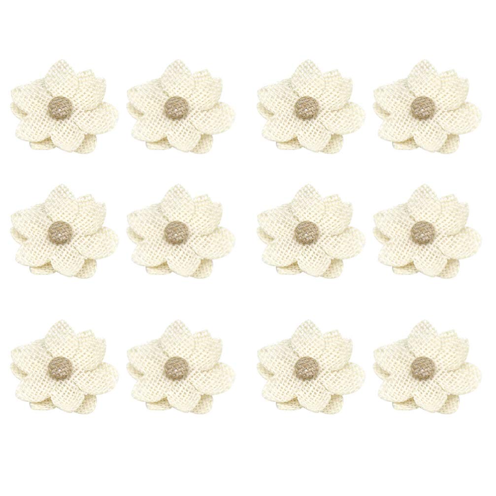 HEALLILY 20pcs Natural Burlap Jute Linen Rose Flowers - Rustic Lace Floral Decor for DIY Christmas Wedding Hair Accessories, Home Centerpieces, Table Decor (Beige) | Perfect for Boho Weddings, Craft Projects & Seasonal Home Decoration