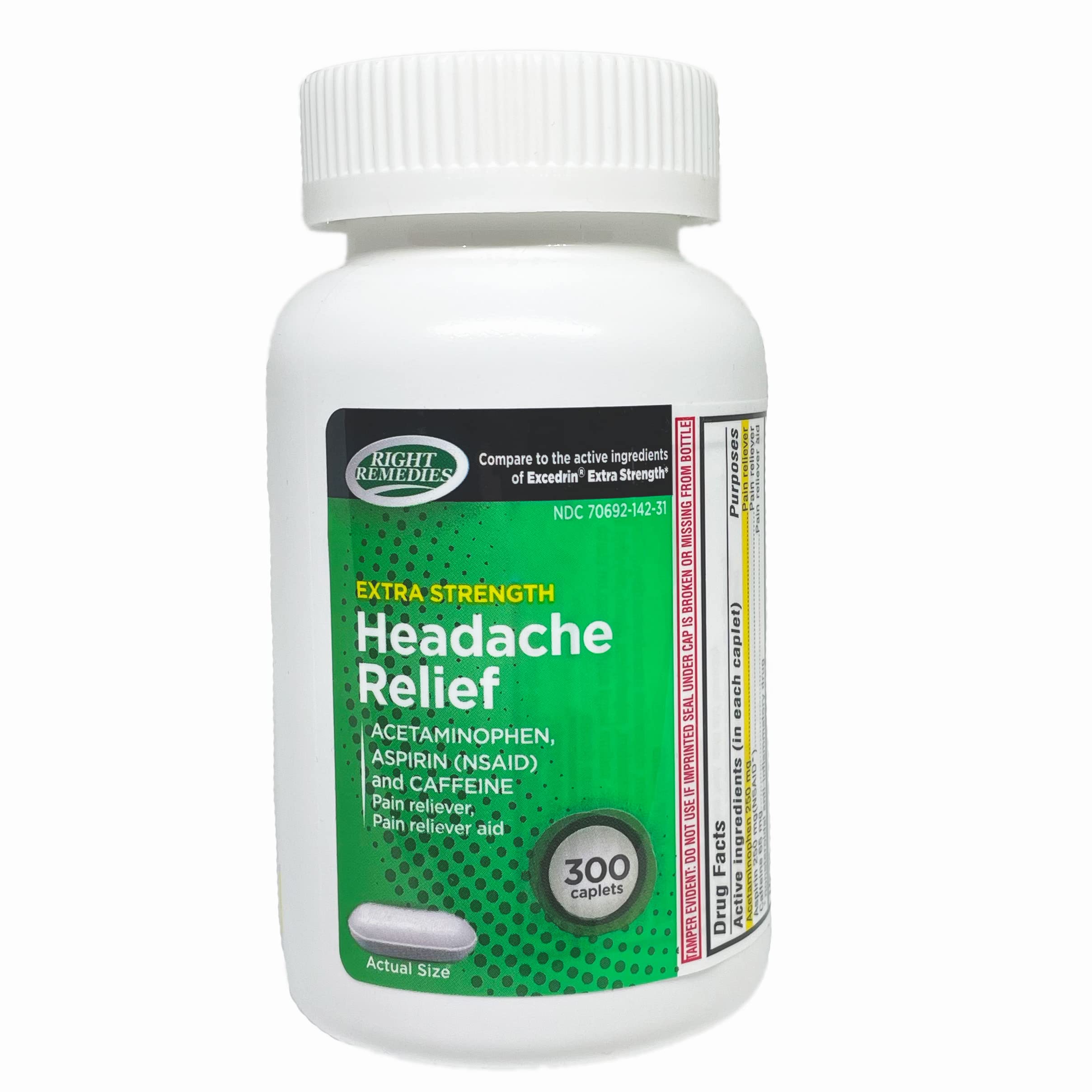 Right Remedies Extra Strength Headache Relief Caplets with Acetaminophen, Aspirin & Caffeine - 300 Count Value Pack for Migraine, Muscle Aches, Back Pain & Body Pain Relief - Fast-Acting Pain Reliever for Work, Travel & Daily Discomfort