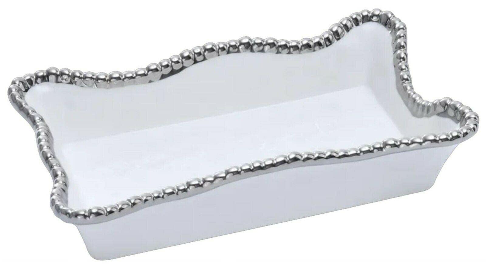 Europder Salerno Porcelain Napkin Holder - Elegant White & Silver Farmhouse Style for Kitchen, Dining Table, and Outdoor Entertaining - Perfect for Paper Guest Towels, Napkin Dispenser, and Decorative Storage
