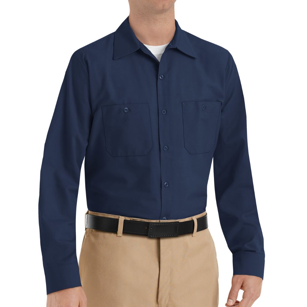 Red Kap Men's Long Sleeve Industrial Work Shirt - Durable Navy Blue Workwear for Construction, Mechanics & Warehouse Jobs