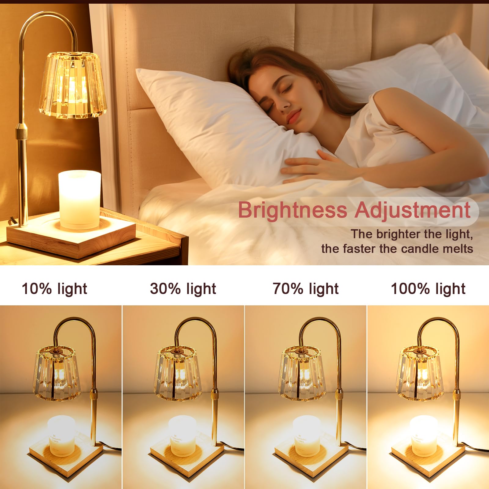 Electric Candle Warmer Lamp - Adjustable Height Dimmable Wax Melt Warmer with Timer, 3 Bulbs, for Jar Candles | Home Decor, Bedroom, Housewarming Gifts | Perfect for Relaxation, Aromatherapy & Cozy Ambiance