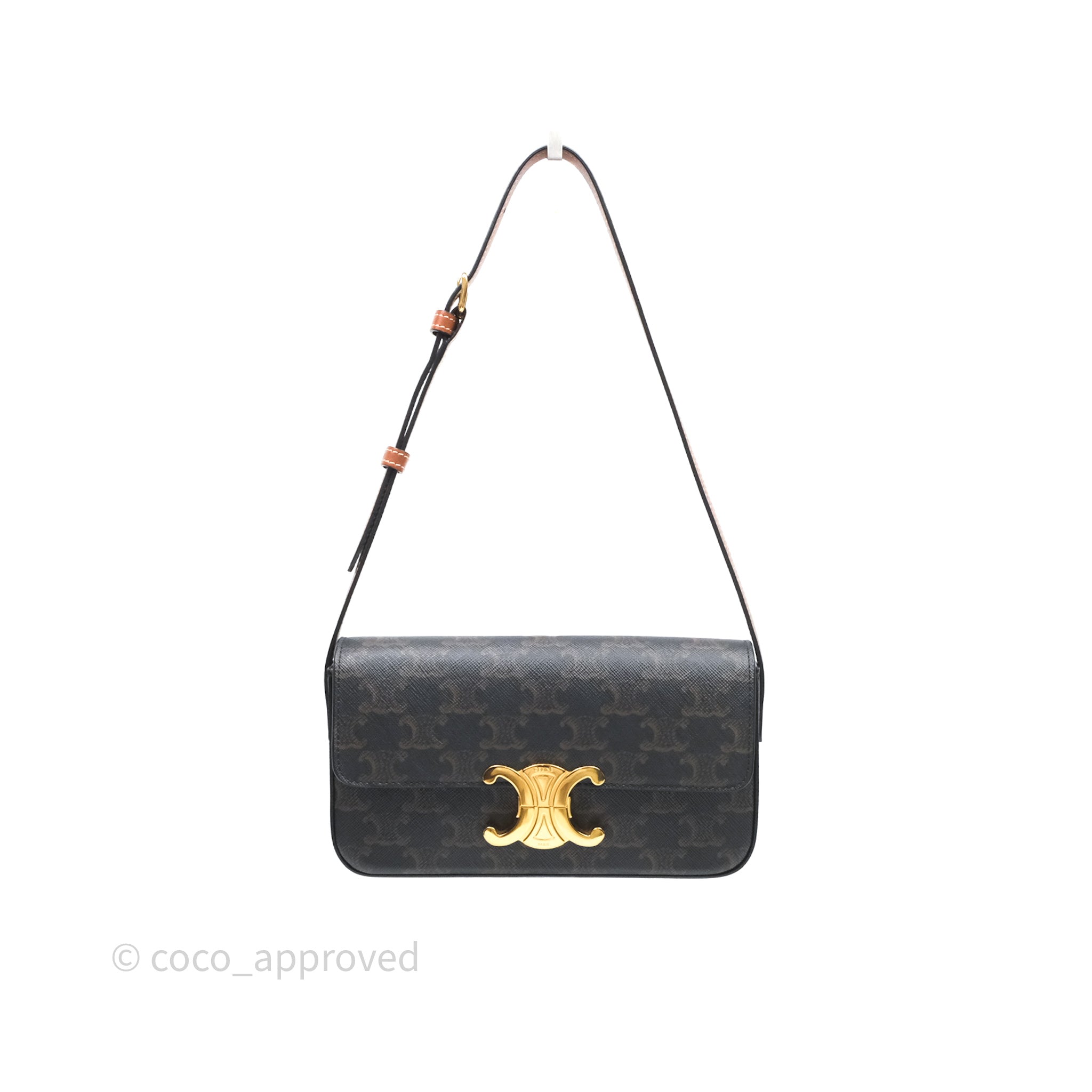 Celine Triomphe Shoulder Bag in Tan Calfskin & Triomphe Canvas - Perfect for Work, Travel & Everyday Luxury
