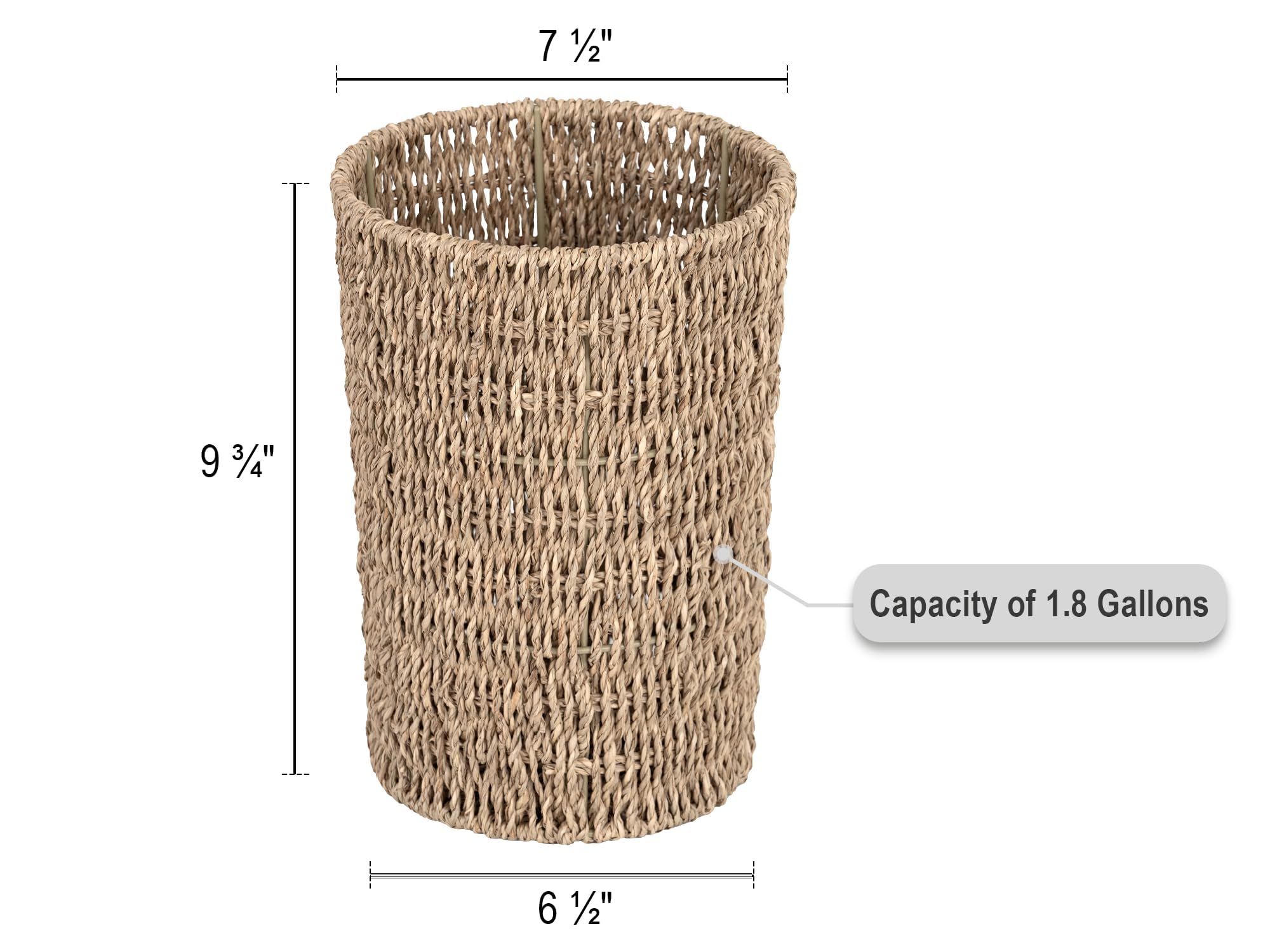 Eco-Friendly Handwoven Seagrass Waste Basket - Small Wicker Trash Can for Bedroom, Bathroom & Office - Natural StorageWorks Bin (1 Pack) - Perfect for Home Decor & Waste Management