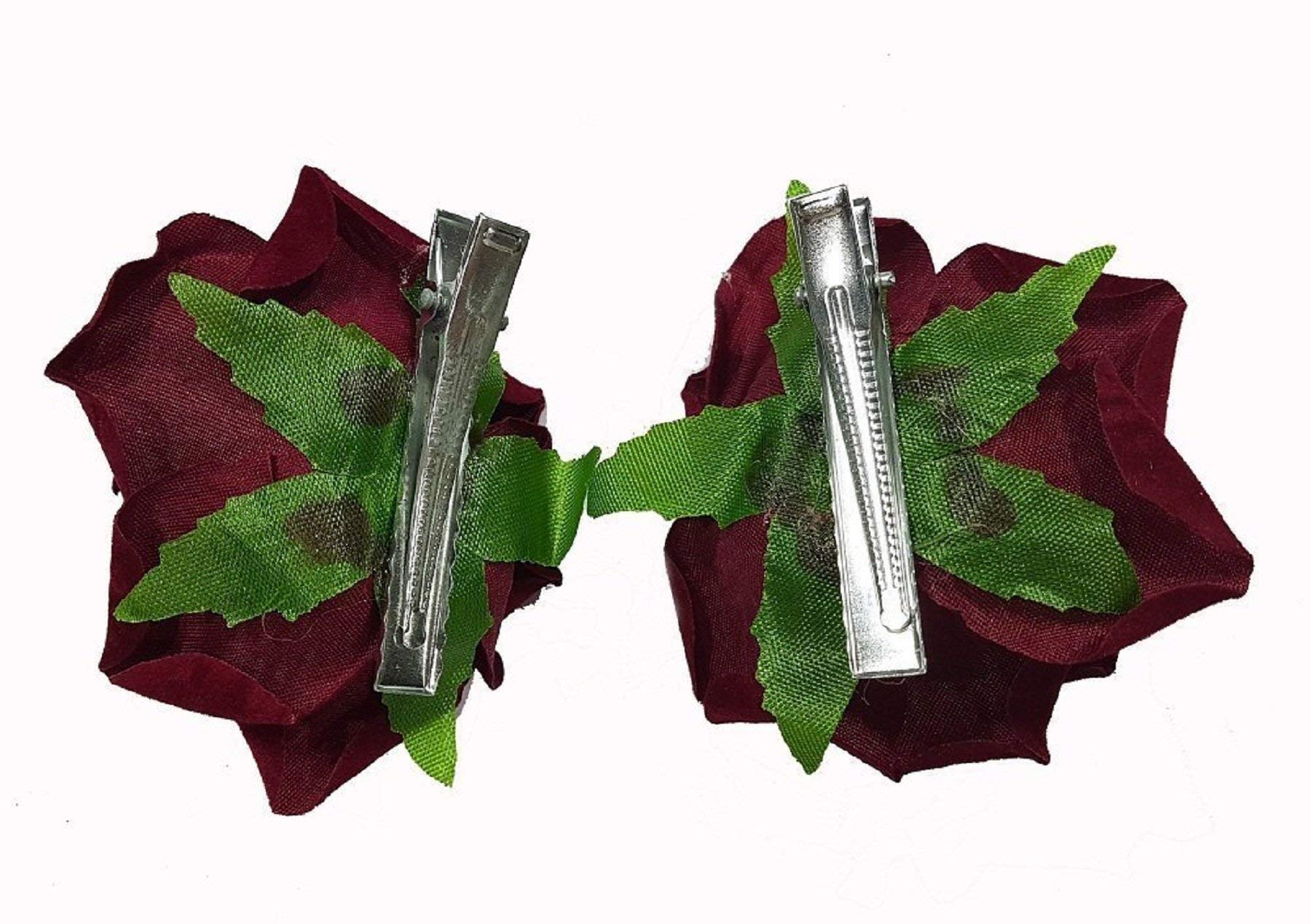 Elegant Velvet Rose Mehndi Hair Pins for Women & Girls - 2Pcs Bridal Wedding Hair Accessories Set (Maroon) - Perfect for Bridal Parties, Mehndi Ceremonies & Special Occasions