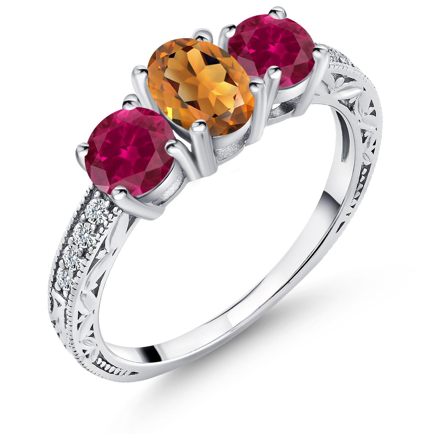 2.02 Ct Oval Orange Red Madeira Citrine & Created Ruby 925 Sterling Silver Ring for Women | Elegant Gemstone Jewelry for Engagement, Anniversary & Special Occasions
