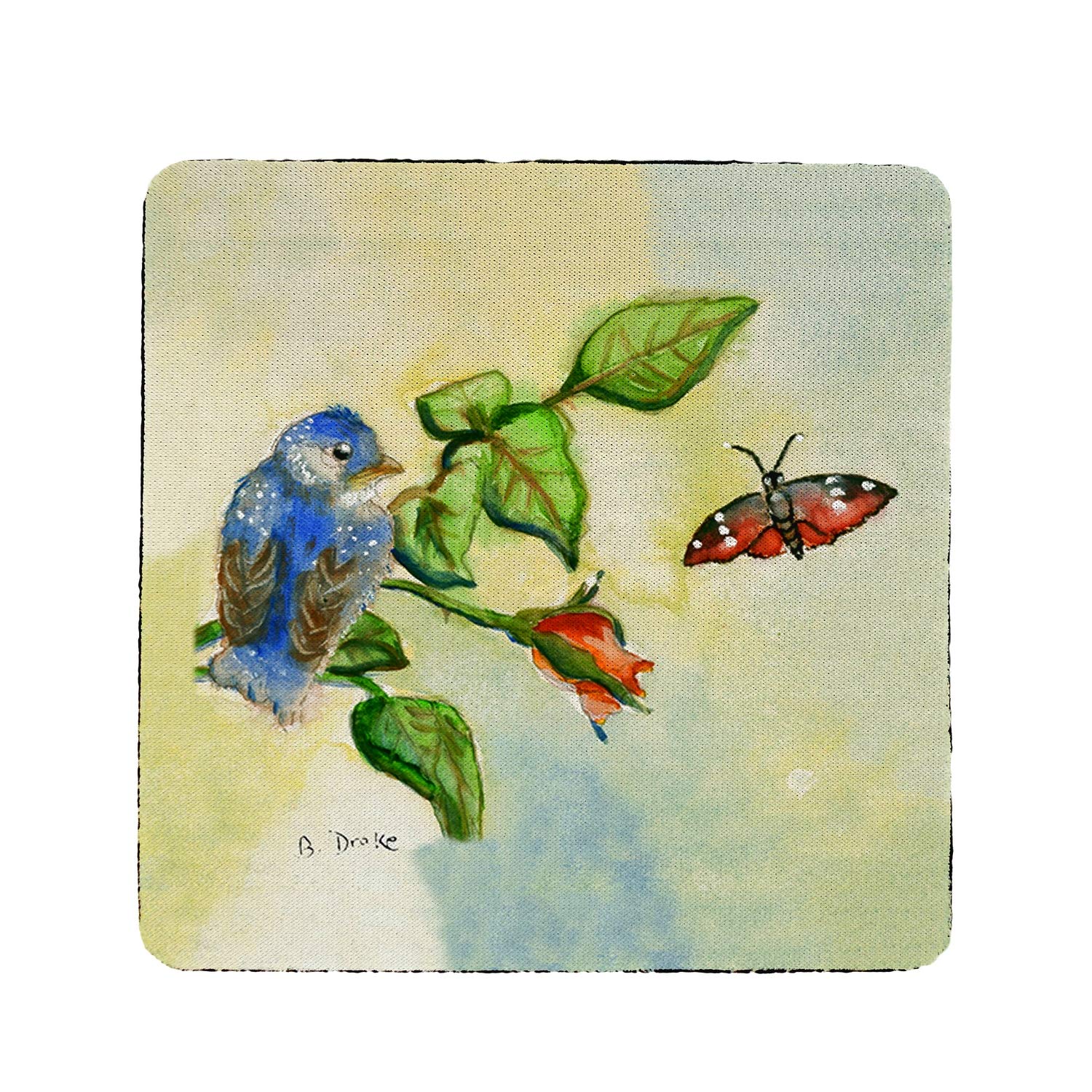 Betsy Drake Bluebird Ceramic Coasters Set of 4 - Absorbent Drink Coasters for Coffee Table, Bar, Home Decor - Perfect for Hot & Cold Beverages