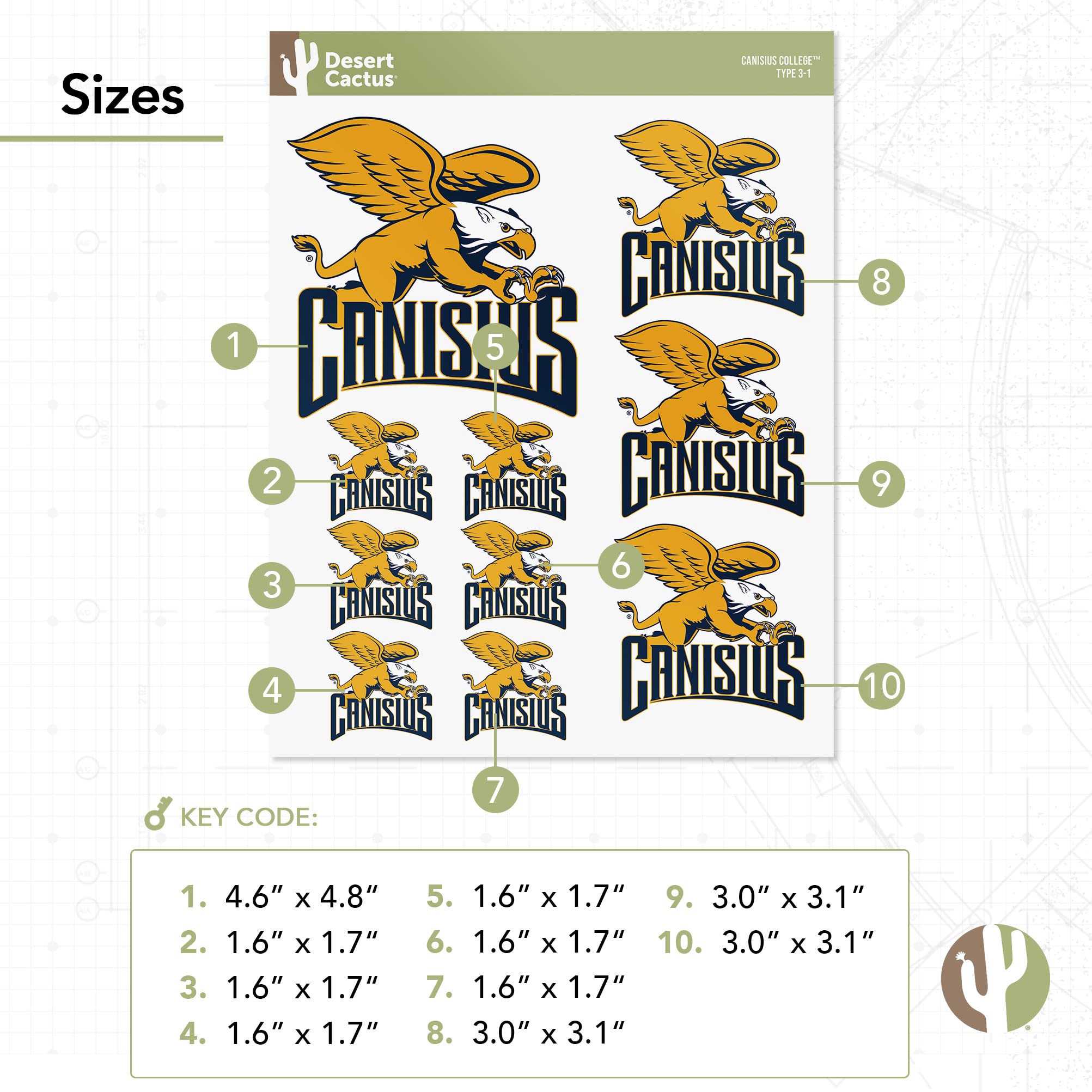 Desert Cactus Canisius College Sticker - Golden Griffins Vinyl Decals for Laptop, Water Bottle, Car & Scrapbook | Durable T3 Waterproof Stickers for School Spirit & Fan Gear