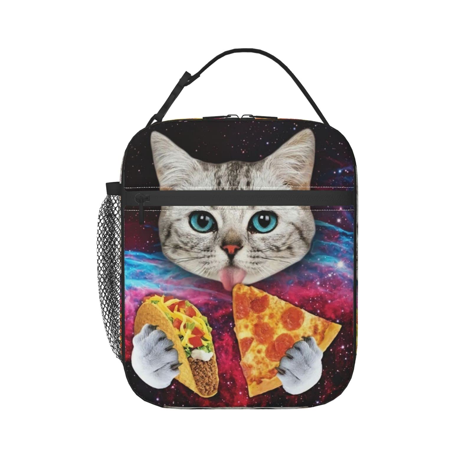 Galaxy Space Cat Taco Pizza Insulated Lunch Box - Portable Thermal Lunch Bag for Women, Men & Kids - Perfect for School, Work, Picnics & Outdoor Activities