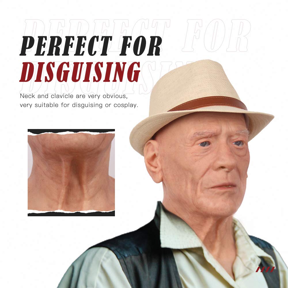 Realistic Old Man Silicone Mask for Adults - Halloween Cosplay, Disguise Costume & Crossdressing - Perfect for Parties, Pranks, and Theatrical Performances