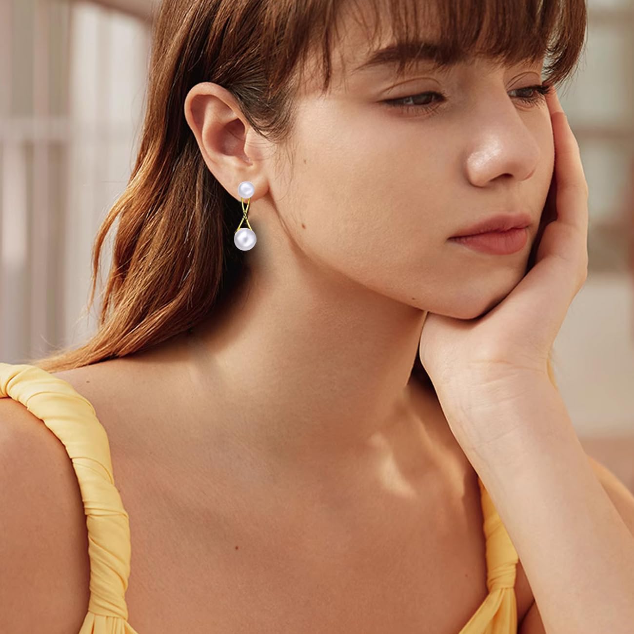FDEETY 6 Pairs Pearl Earrings Set for Women - Long Tassel Drop Dangle Earrings, Tiny Chain Pearl Jewelry, Boho Fashion Accessories - Perfect Gift for Birthday, Wedding & Party Occasions