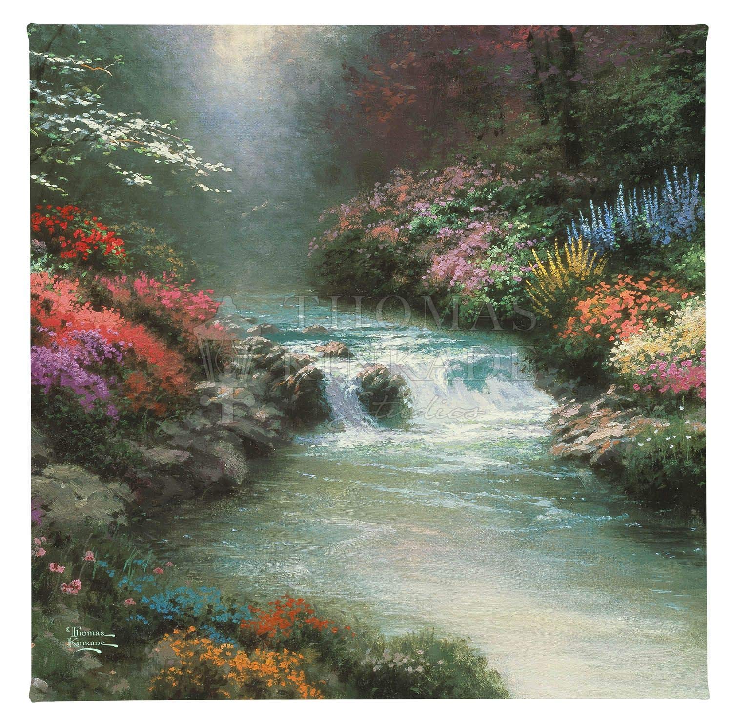 Thomas Kinkade Beside Still Waters 14x14 Inch Gallery Wrapped Canvas Art - Frameless Christian Wall Decor for Living Room, Bedroom & Office - Includes Certificate of Authenticity - Perfect Gift for Home Decor & Religious Inspiration