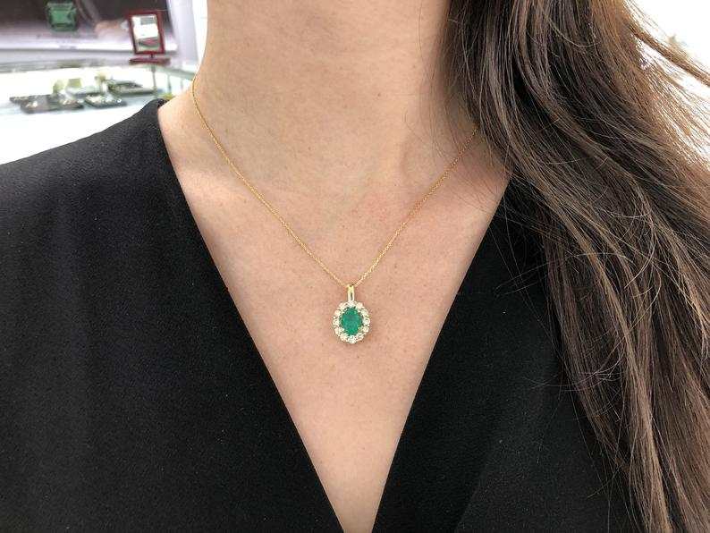 3.88tcw AAA Top Quality Oval Dark Green Colombian Emerald & Diamond Halo Pendant in 18K Gold - Elegant Jewelry Gift for Women, Perfect for Weddings, Anniversaries & Special Occasions
