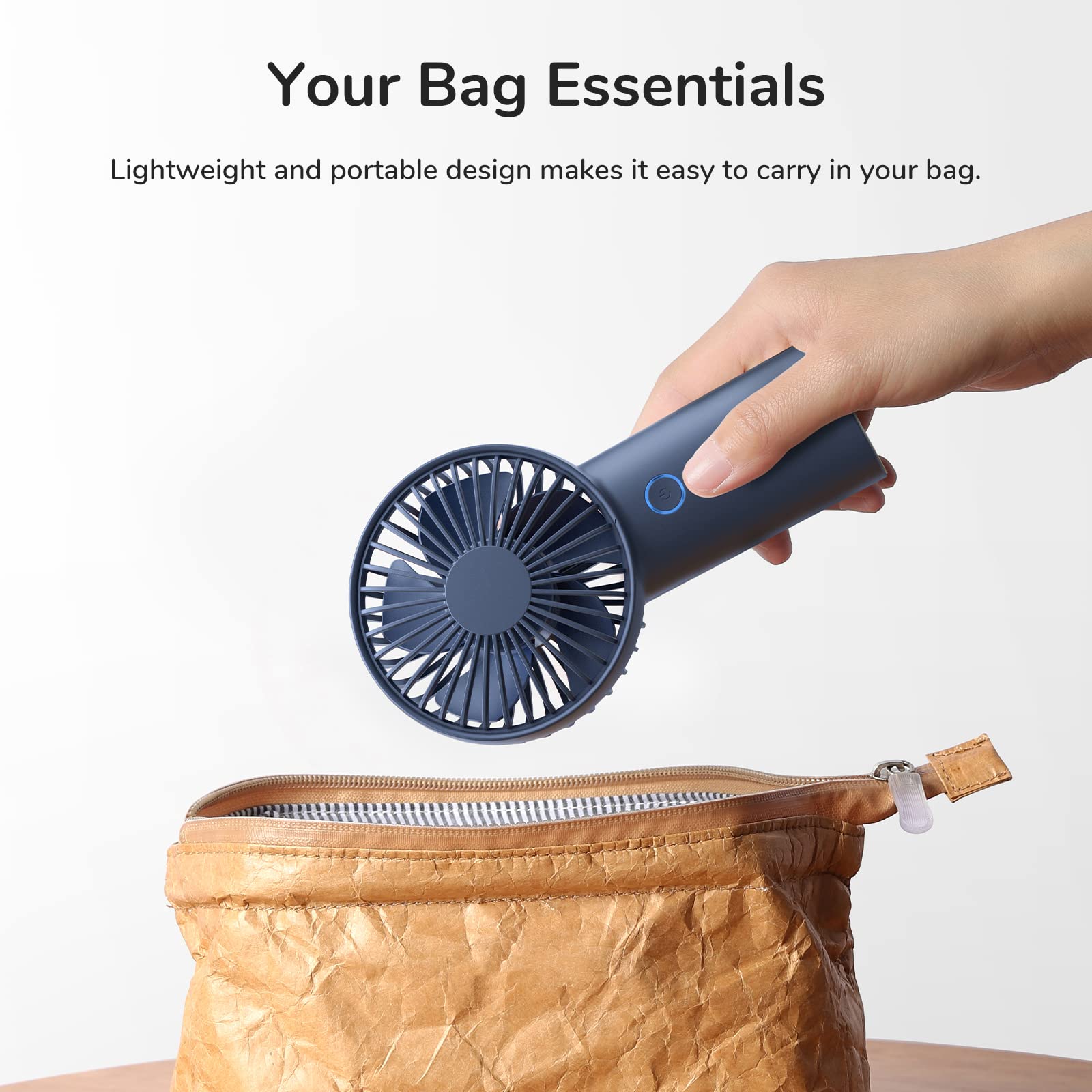 JISULIFE Portable Handheld Fan - 4000mAh USB Rechargeable, 20 Hours Cooling Time, Lightweight Personal Fan for Travel, Office, Gym, Outdoor Activities & Makeup | Stay Cool Anywhere (Blue)