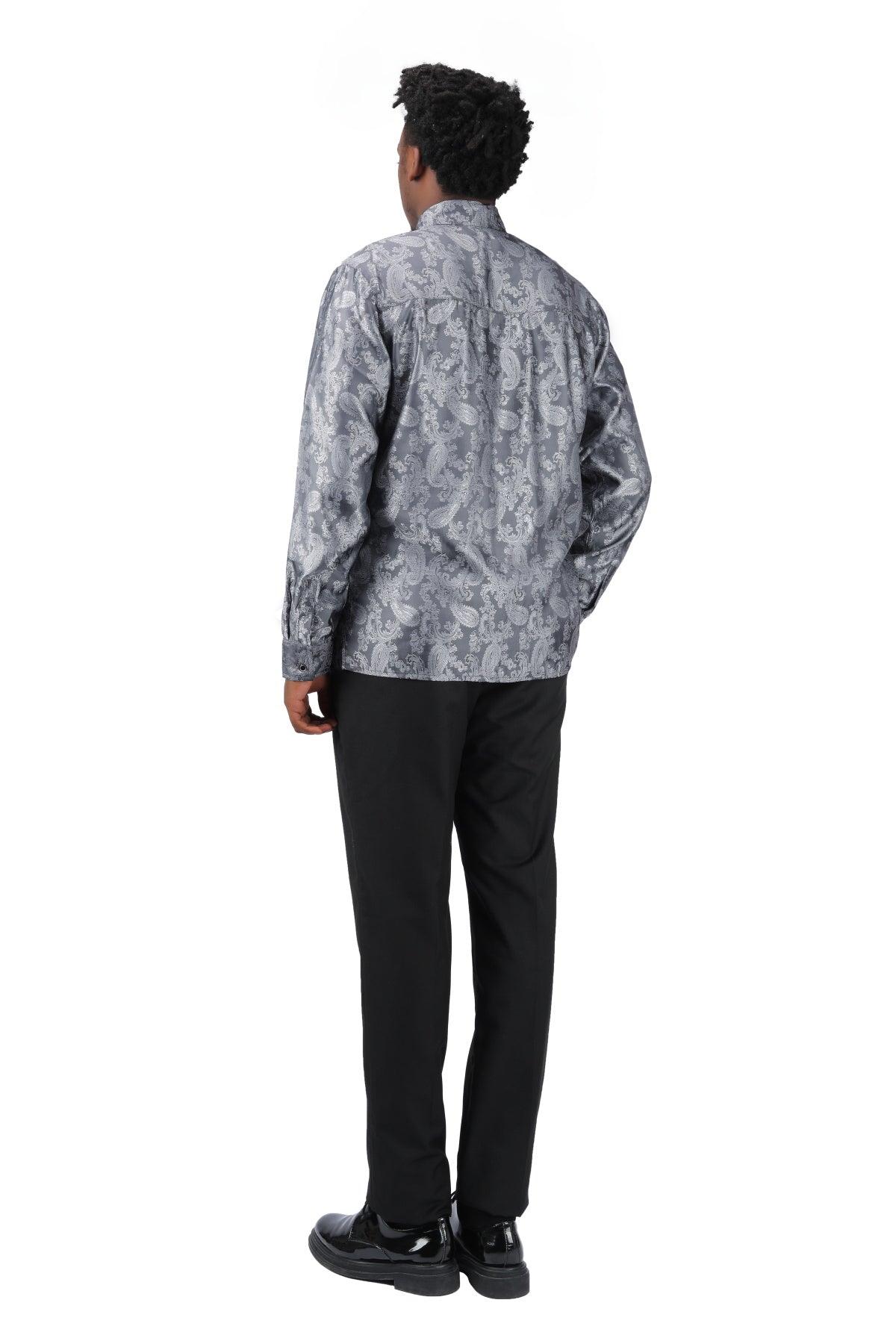 Slim Fit Embroidered Grey Paisley Shirt for Men - Stylish Casual Button Down Shirt for Office, Party & Date Night Outfits