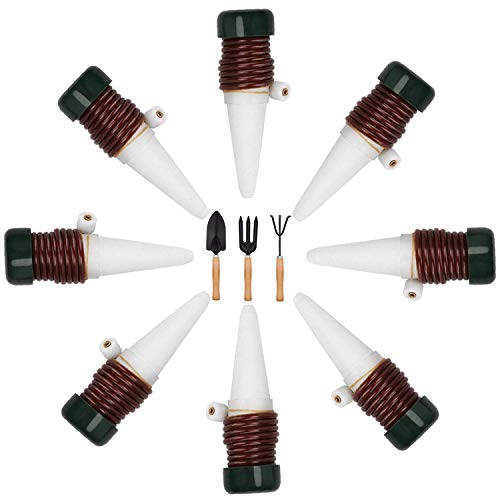 8 Pack Automatic Plant Waterers & 3 Gardening Tool Sets - Self Watering Spikes for Indoor/Outdoor Plants, Slow Release Drip Irrigation System - Perfect for Vacation Care, Home Garden & Office Plants