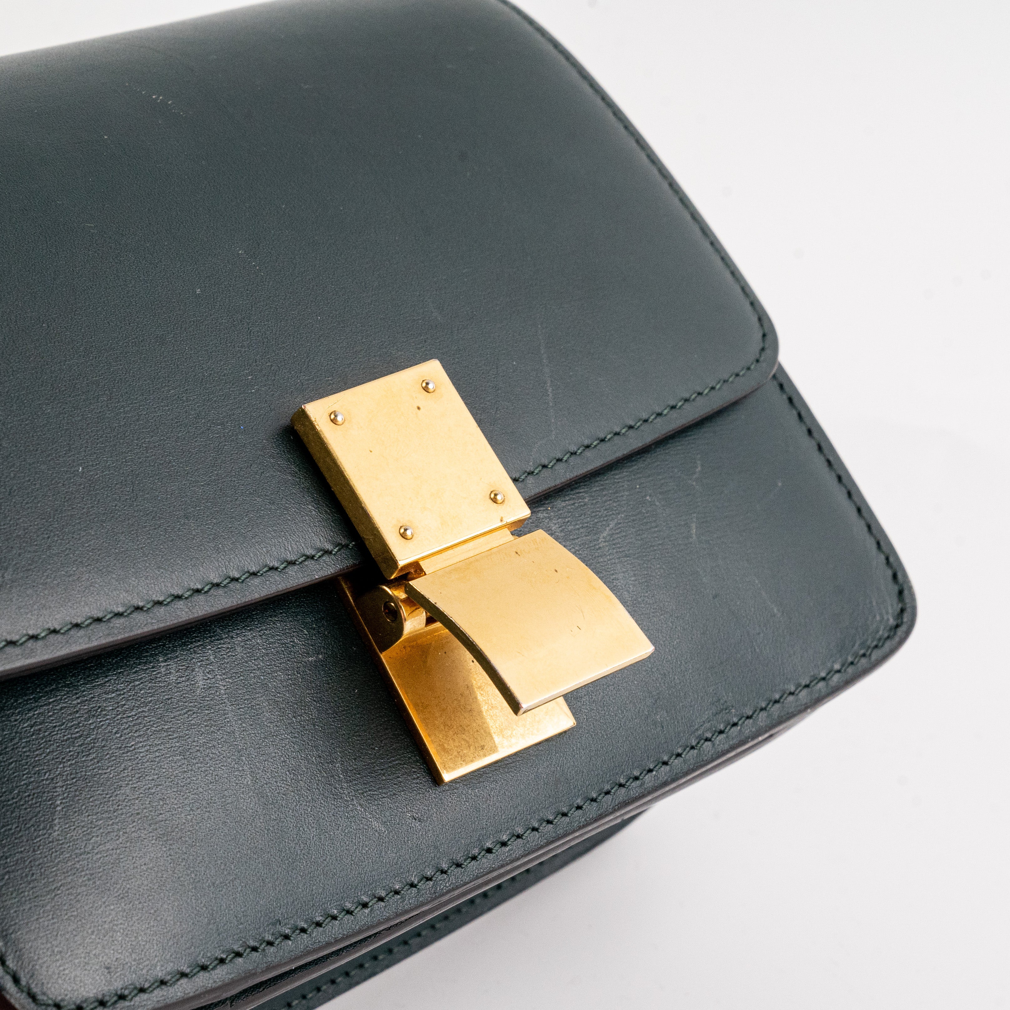 Celine Teen Box Bag in Dark Green | Genuine Leather Crossbody Purse for Women | Perfect for Work, Travel & Everyday Use