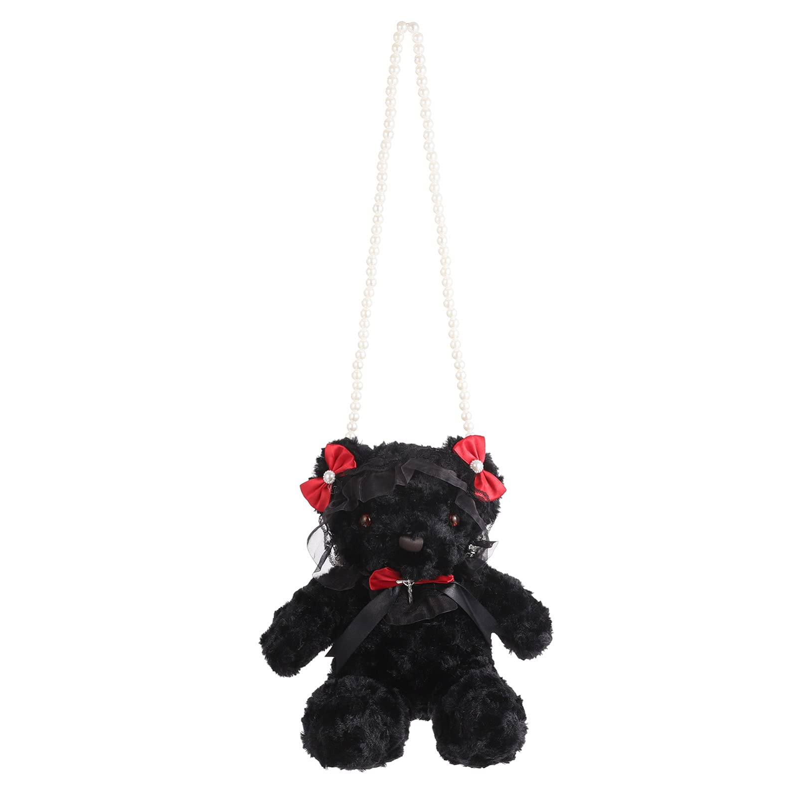 KESYOO Plush Pearl Shoulder Bag - Lace Bear Messenger Purse, Gothic Crossbody Sling Bag with Chain, Fluffy Women's Handbag & Tote Organizer for Daily Use, Work, Travel & Date Night