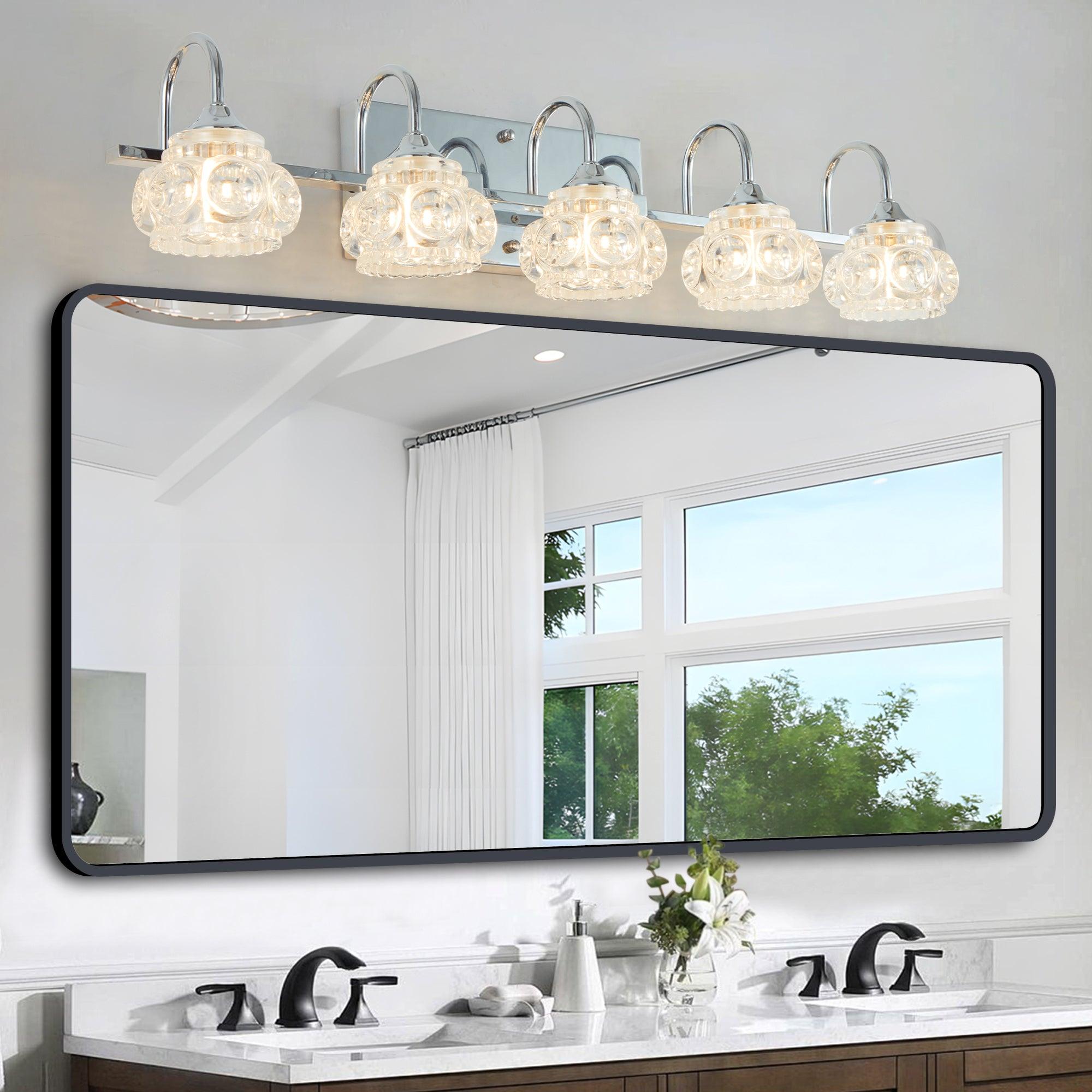 Vintage Crystal Vanity Light - Brushed Nickel Finish 5-Light Bathroom Mirror Fixture with Clear Glass Shades (Bulbs Not Included) | Perfect for Master Bath, Powder Room & Dressing Area Lighting