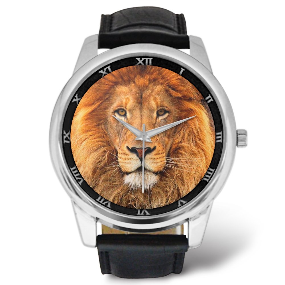 Stylish Men's Lion Face Watch with Black Leather Strap - Perfect for Casual Wear, Office & Outdoor Adventures