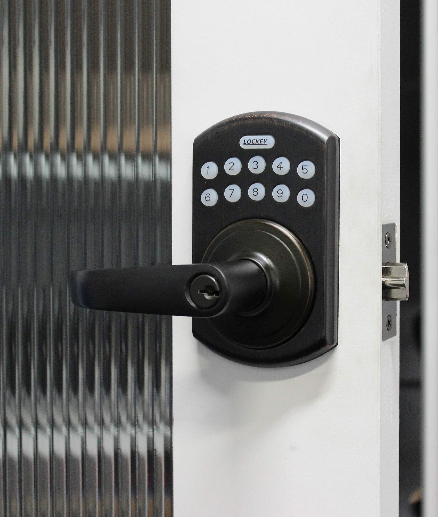 Lockey E-995 E Digital Keyless Entry Door Lever - Smart Electronic Single Cylinder Deadbolt with Remote Control & Key Override in Oil Rubbed Bronze - Perfect for Home, Office & Apartment Security