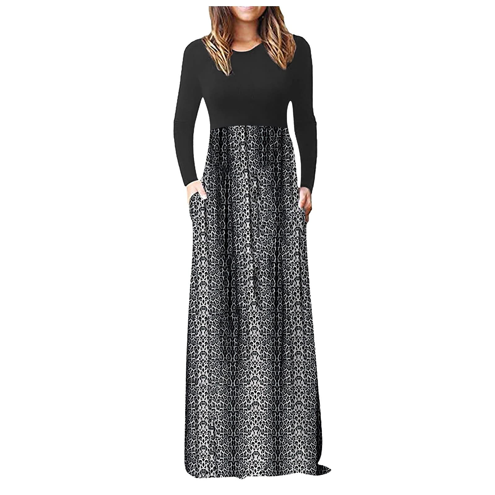 Women's Floral Print Long Sleeve Maxi Dress - Hemlock Fall Evening Party Gown with Pockets | Slim Fit Floor Length Formal Dress for Weddings, Cocktail Parties & Special Occasions