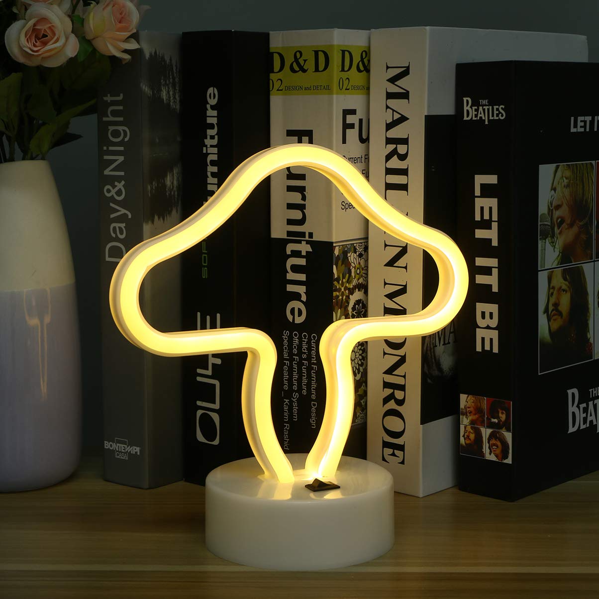 Uonlytech Bunny & Dolphin Mushroom Shape LED Night Light - Cute Neon Table Lamp for Kids Room, Nursery, Bedside Decor - Perfect as Reading Light, Baby Gift, or Desktop Decoration