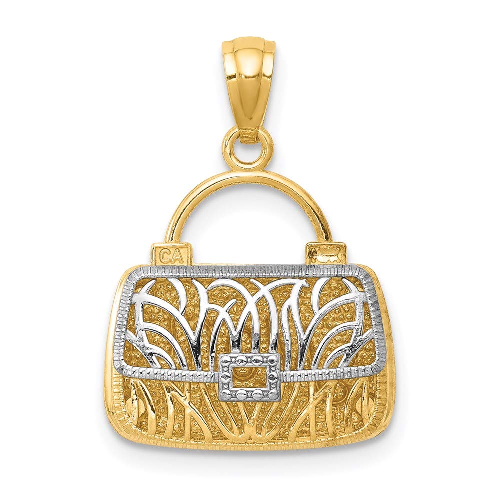 14k Yellow Gold & White Rhodium Reversible Mom Purse Pendant Necklace - Elegant Black Bow Charm for Women, Gift for Mother's Day, Birthday, Anniversary | Perfect for Everyday Wear, Special Occasions & Jewelry Collection