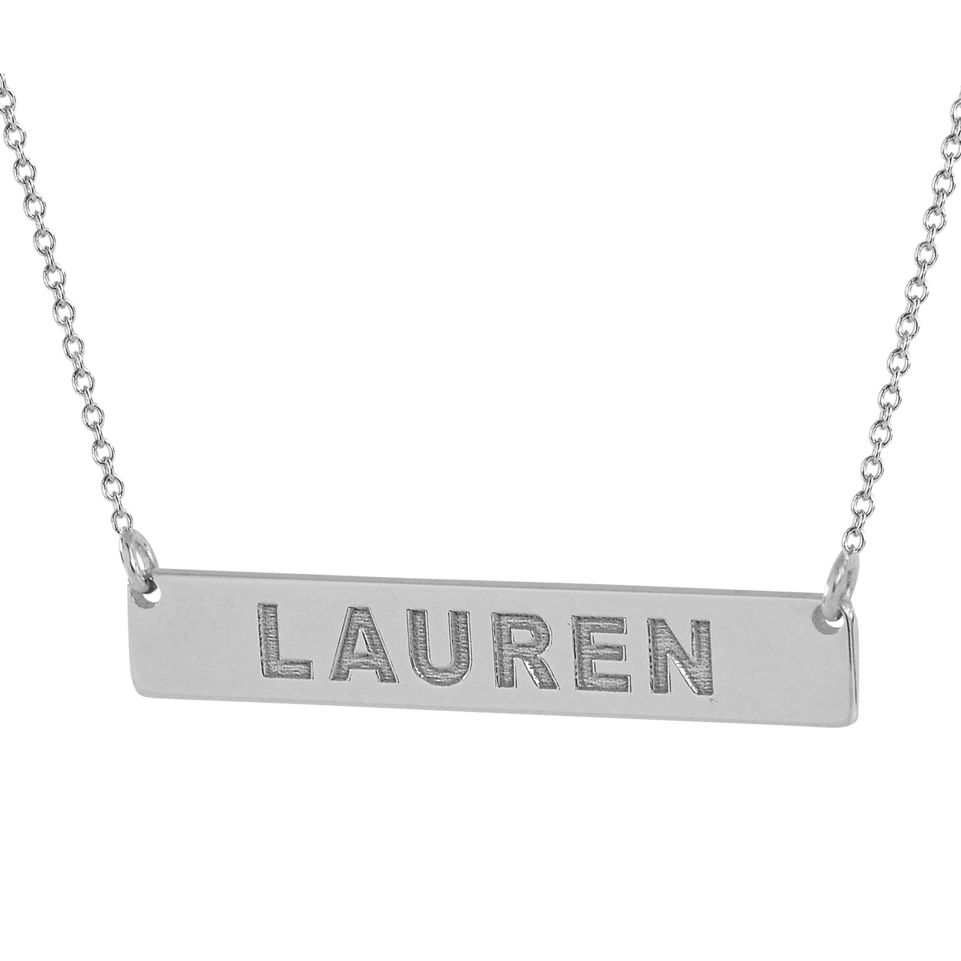 1 Inch Small Tiny Horizontal Bar Necklace - Solid 14K Yellow or White Gold - Deep Laser Engraved Custom Name - Perfect for Gifts, Anniversaries, and Personalized Jewelry