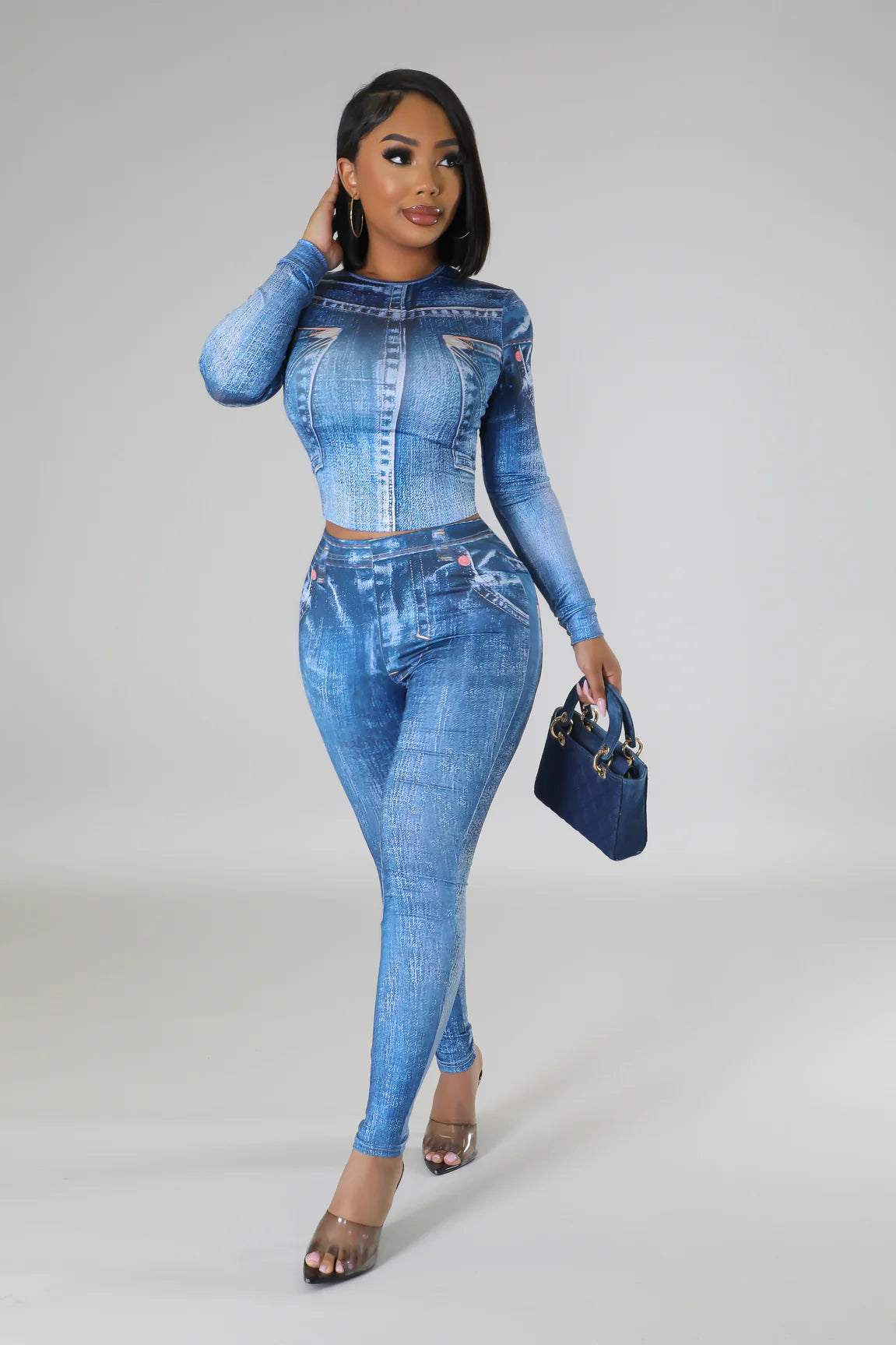 Stylish Denim Honey Pant Set for Women - Trendy High Waist Jeans & Matching Top Outfit - Perfect for Casual Wear, Date Nights & Street Style Fashion