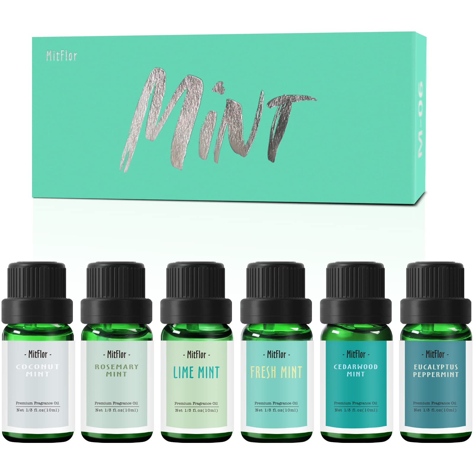 Premium Mint Fragrance Oils Set - 6x10ml Essential Oils for Diffusers, Soap & Candle Making (Cedarwood Mint, Coconut Mint) - Refreshing Home Scent & Aromatherapy Gift Set - Perfect for Spa, Yoga & Relaxation Spaces