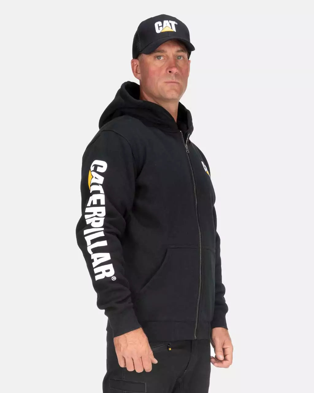Caterpillar Men's Full Zip Hooded Sweatshirt W10840 - Heavyweight Fleece Jacket for Work & Outdoor Activities