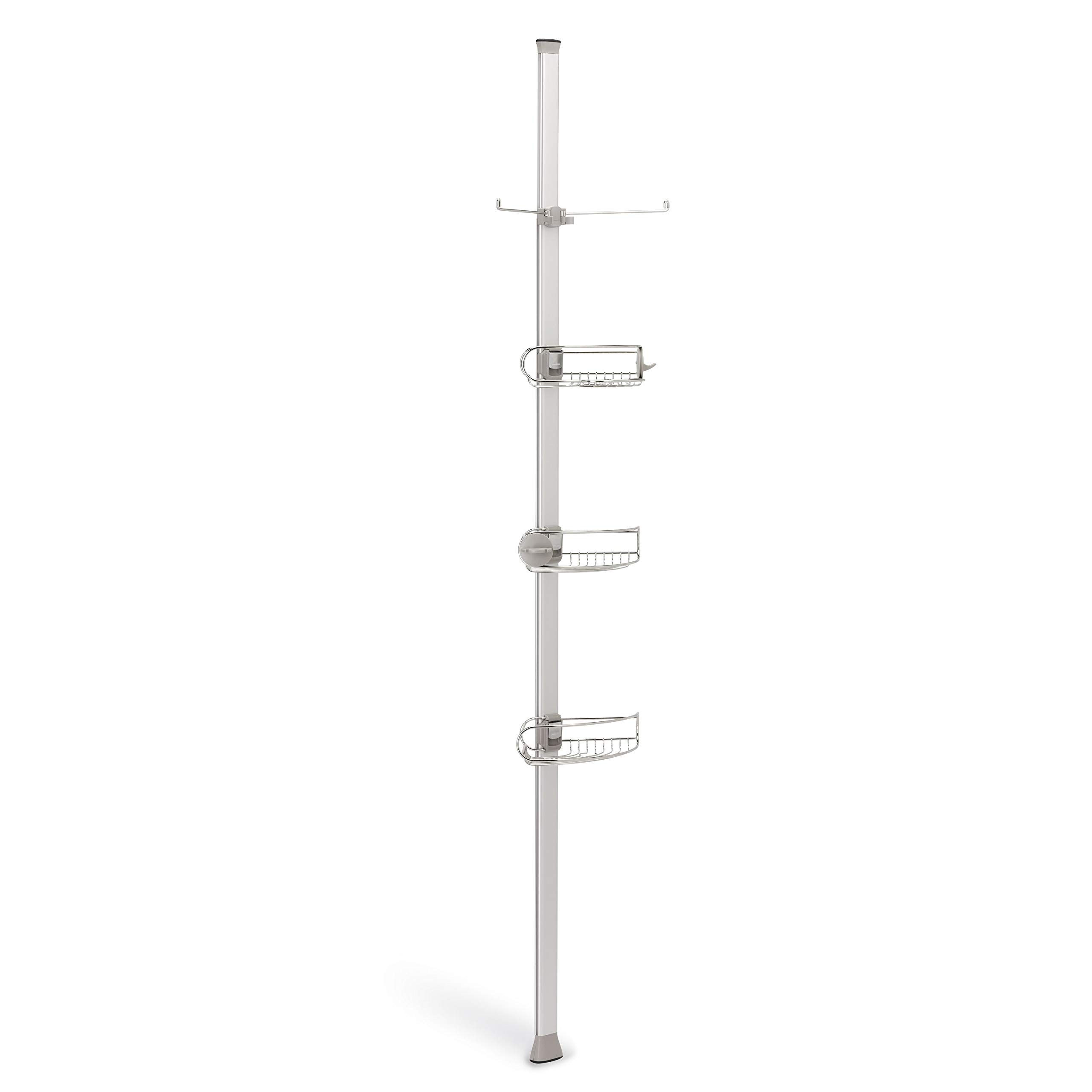 simplehuman 9-Foot Tension Pole Shower Caddy - Stainless Steel & Anodized Aluminum Bathroom Organizer | Perfect for Small Spaces, Apartments & Dorm Showers