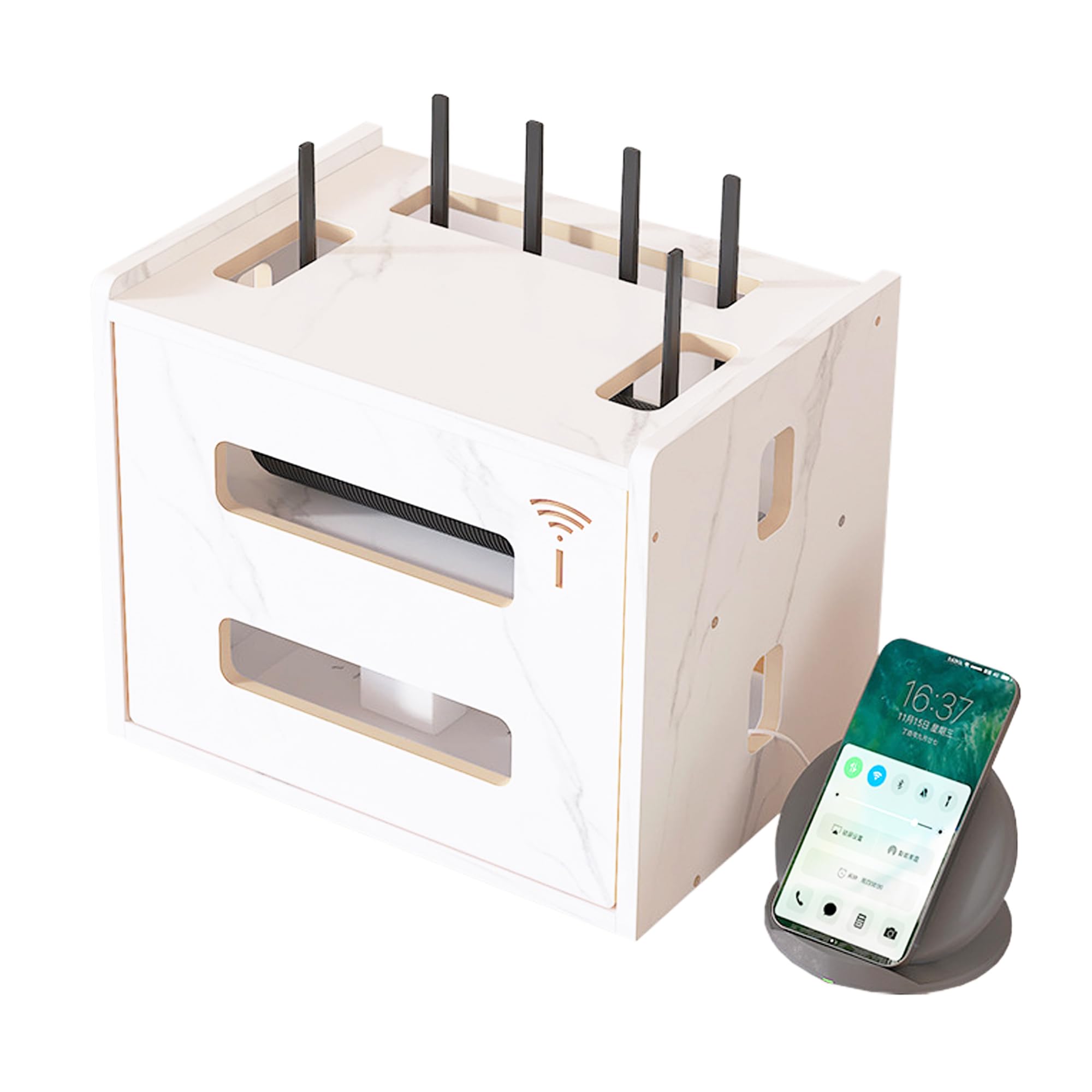 Catekro WiFi Router Storage Box - Stylish Cabinet to Hide Router and Modem, Decorative Cover for Home & Office (White) | Perfect for Living Room, Bedroom, or Workspace Organization