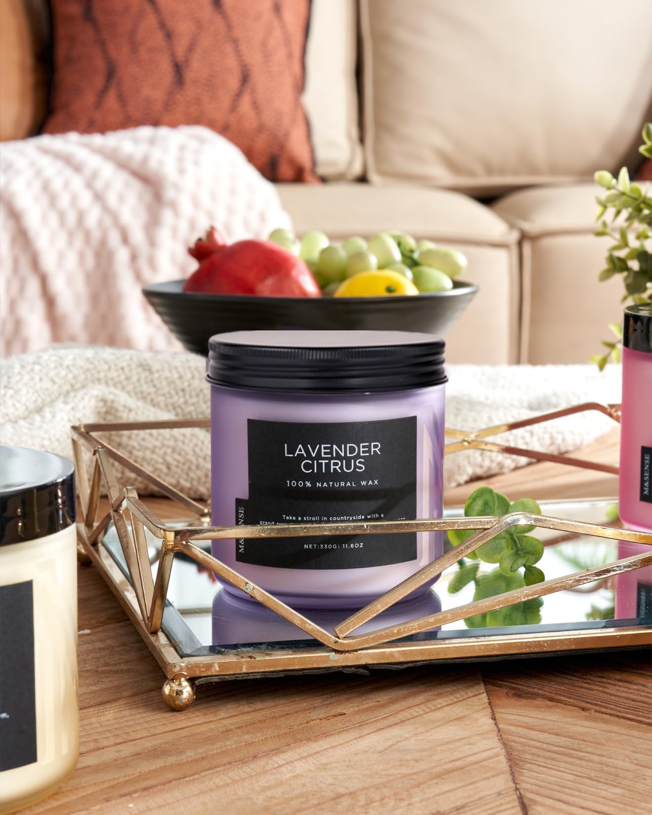 M&SENSE 11.6oz Lavender Citrus Scented Soy Candles - Aromatherapy Stress Relief Gifts for Women, 70 Hours Burn Time, Natural Home Fragrance for Spa, Bath, Yoga & Relaxation - Perfect Gift for Mom, Girlfriend or Teacher