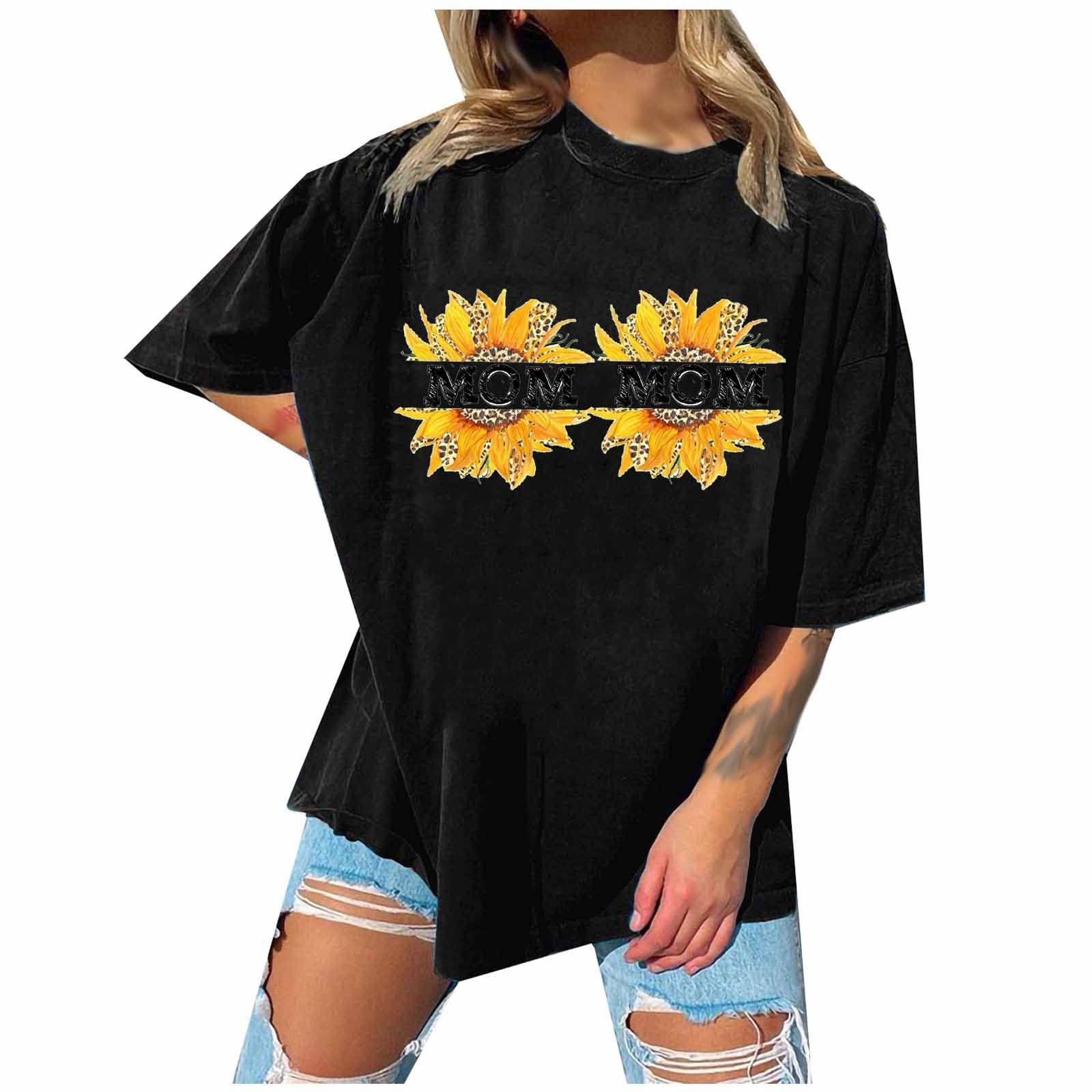Women's Summer Casual Sexy O-Neck Short Sleeve T-Shirt with Letter Print - Going Out, Commute & Daily Wear Blouse for Moms - Perfect for Beach, Shopping and Casual Outings
