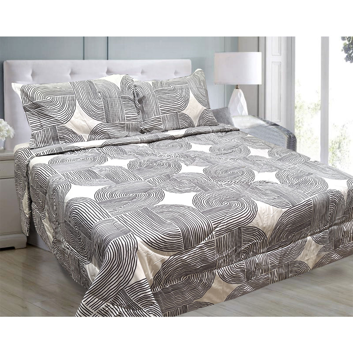 Hotel Living 3-Piece Lightweight Comforter Set - Queen/King Size Oscar Curves Design | Ultra Soft Bedding for Luxury Hotels & Cozy Home Bedrooms