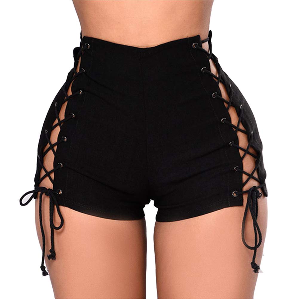 Susupeng Women's Mid Rise Stretch Denim Shorts with Side Straps & Lace Up Detail - Casual Booty Shorts for Summer, Beach, Party & Streetwear Fashion
