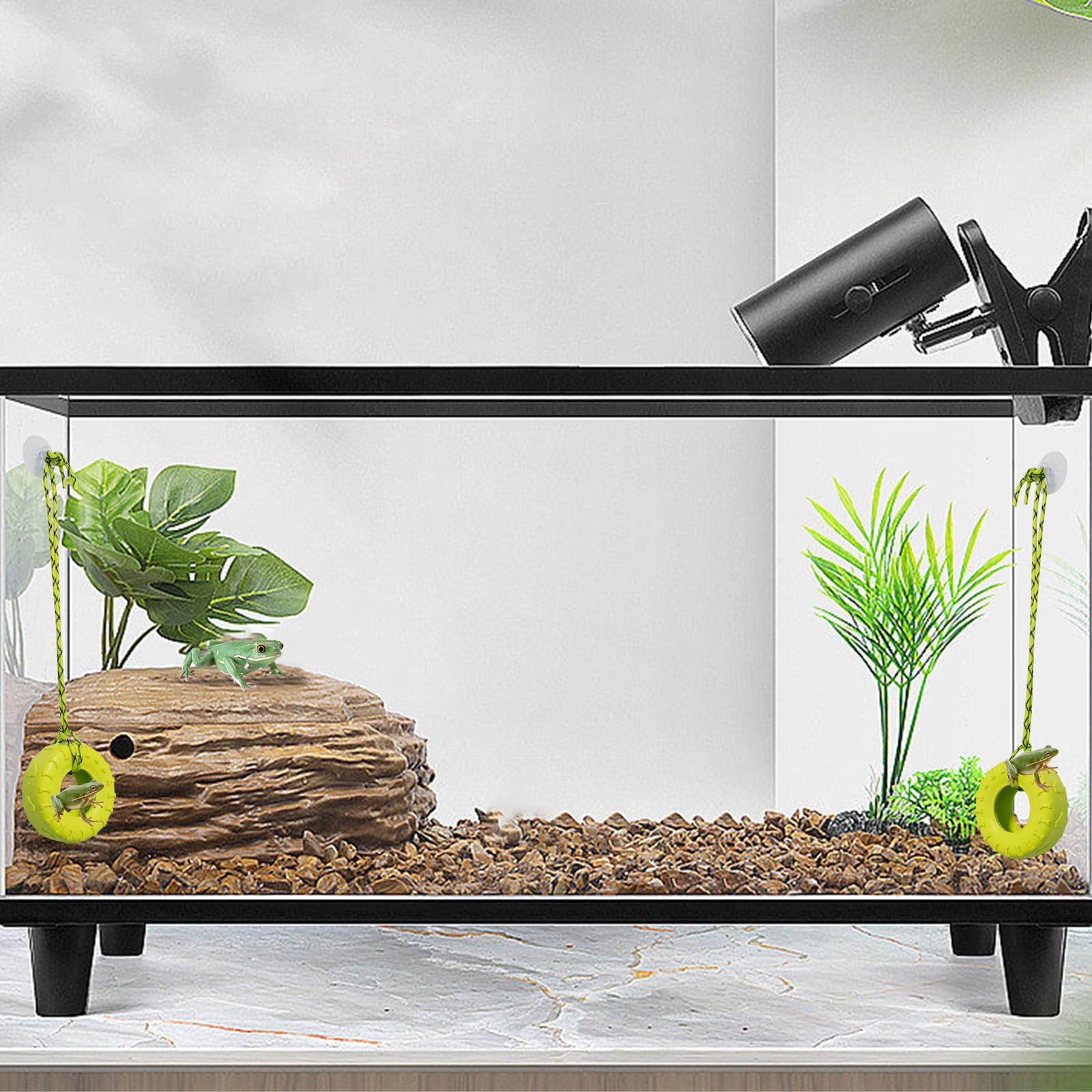 2 PCS Tree Frog Toy Tire Swing with Suction Cups - Miniature Habitat Accessories for Frog Tanks, Terrariums & Reptile Enclosures - Perfect for Climbing, Play & Decoration (Ideal for Frogs, Reptiles & Amphibians)
