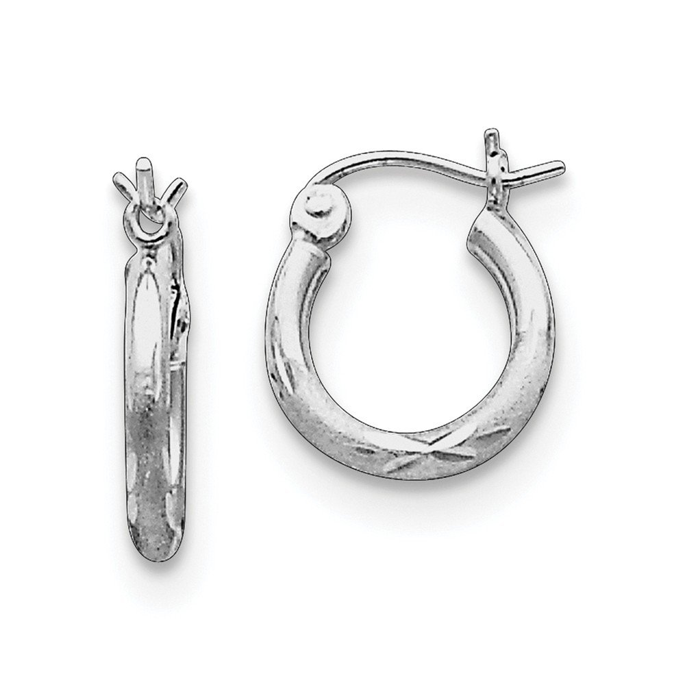 Sterling Silver Rhodium-Plated 2mm Satin & Diamond Cut Hoop Earrings for Women - Elegant Everyday & Party Jewelry Gift