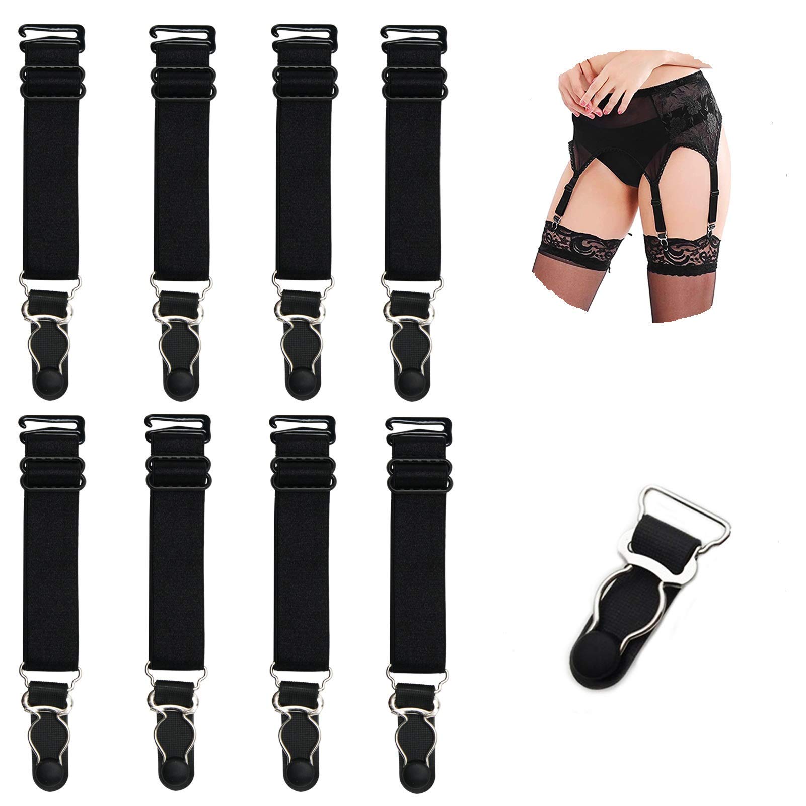 Elastic Straight Suspender Garter Belt for Women - 8-Piece Black Lingerie Set with Corset Holders & Stocking Fasteners - Perfect for Bridal, Boudoir, Cosplay & Vintage Fashion