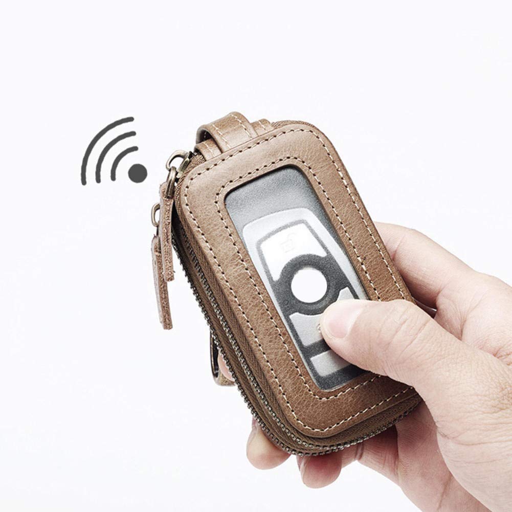 Genuine Leather Key Holder for Car Keys - Small Coin Purse & Keychain Organizer with Double Zipper (Men & Women) - Perfect for Key Storage, Travel & Everyday Use