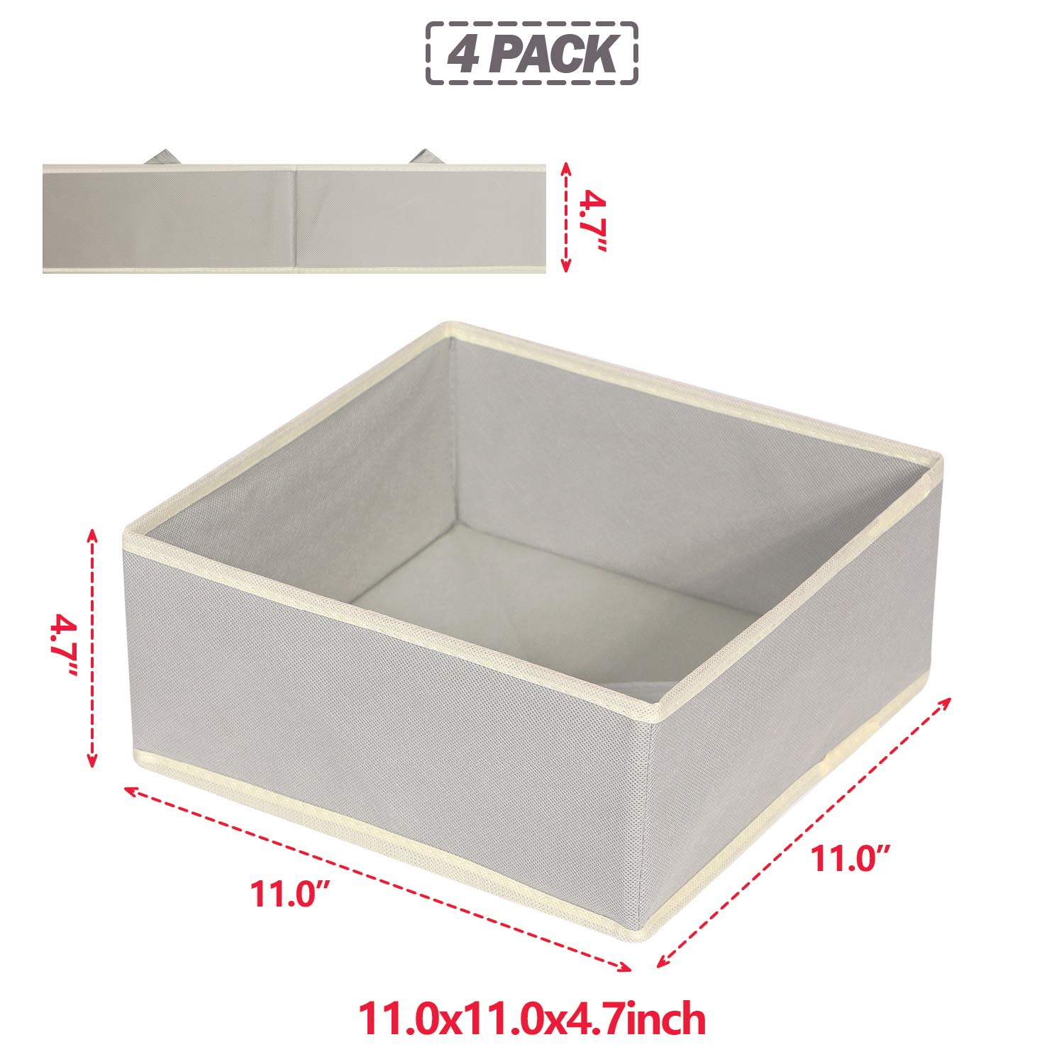 DIOMMELL Foldable Fabric Storage Box - 4-Pack Grey Closet Organizer for Clothes, Underwear, Bras & Socks | Space-Saving Dresser Drawer Divider | Perfect for Bedroom, Nursery & Dorm Organization