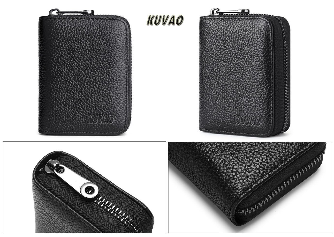 RFID Blocking Leather Credit Card Holder - 20 Card Slots Zipper Wallet for Women & Men - Compact Accordion Card Case with Secure Zipper Closure (Black) - Perfect for Travel, Business & Everyday Use