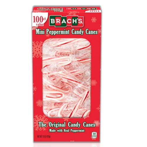 Brachs Mini Peppermint Candy Canes - 100 Count Bulk Pack with Real Peppermint Flavor | Includes Free BELLATAVO Fridge Magnet | Perfect for Christmas Stocking Stuffers, Holiday Party Favors and Office Treats