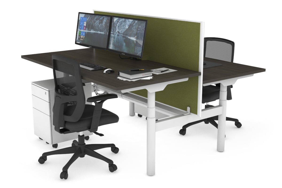 Flexi Premium Height Adjustable 2-Person H Bench Workstation - White Frame [1400L x 800W with Cable Management] - Ideal for Office, Home Workspace & Collaborative Environments