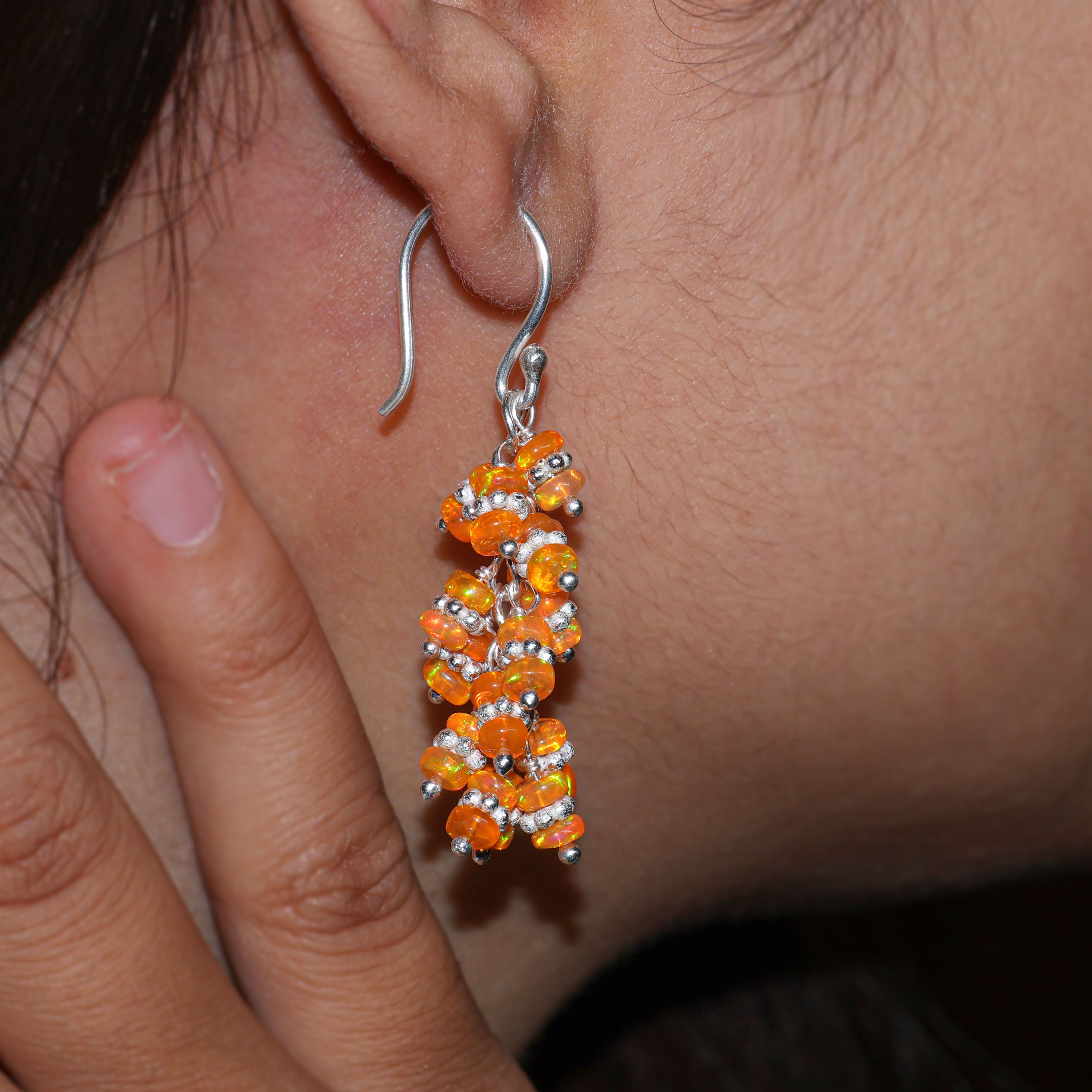 Handmade Fire Orange Opal Beaded Dangle Earrings for Women | Boho Chic Jewelry | Perfect for Parties, Weddings & Everyday Wear